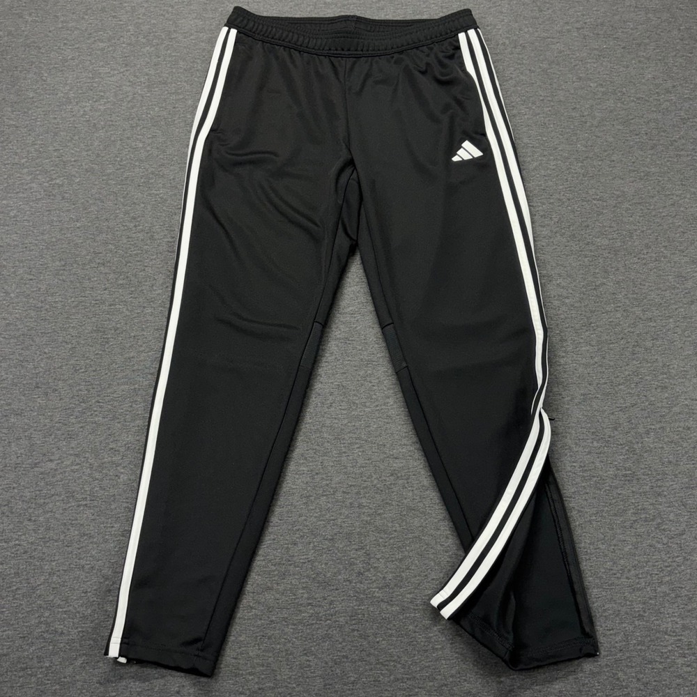 Adidas Track Pants Mens M AEROREADY 3-Stripe Black White Zip Ankles Drawstring